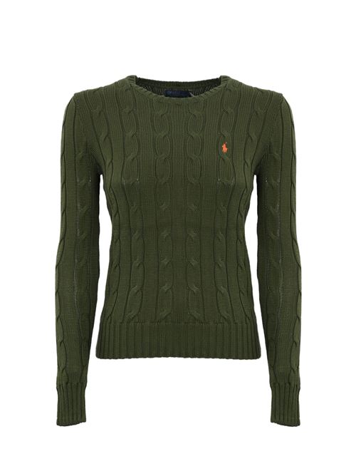 Maglione a trecce con logo Military green POLO RALPH LAUREN | 211891640030